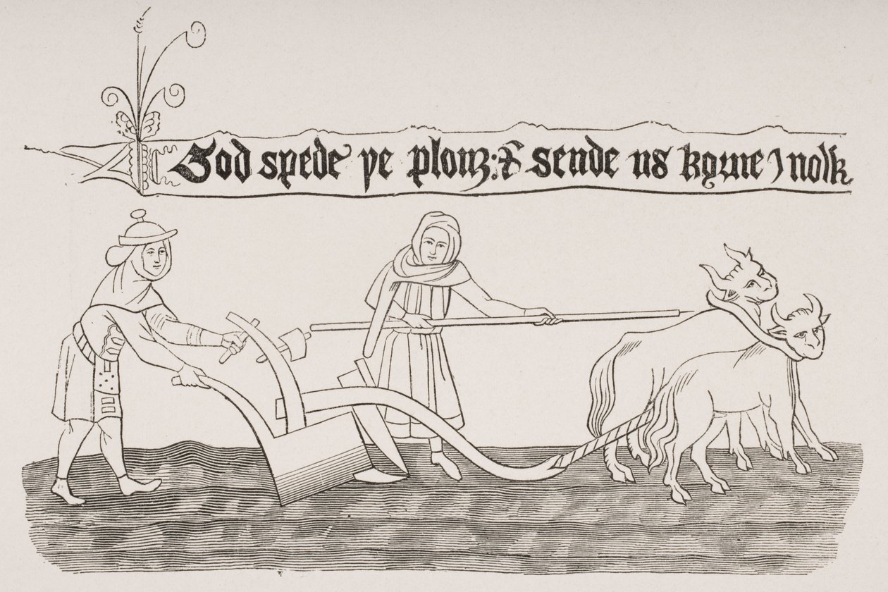 Man and Woman Ploughing a Field, after a Miniature from an Anglo-Saxon Manuscript, from 