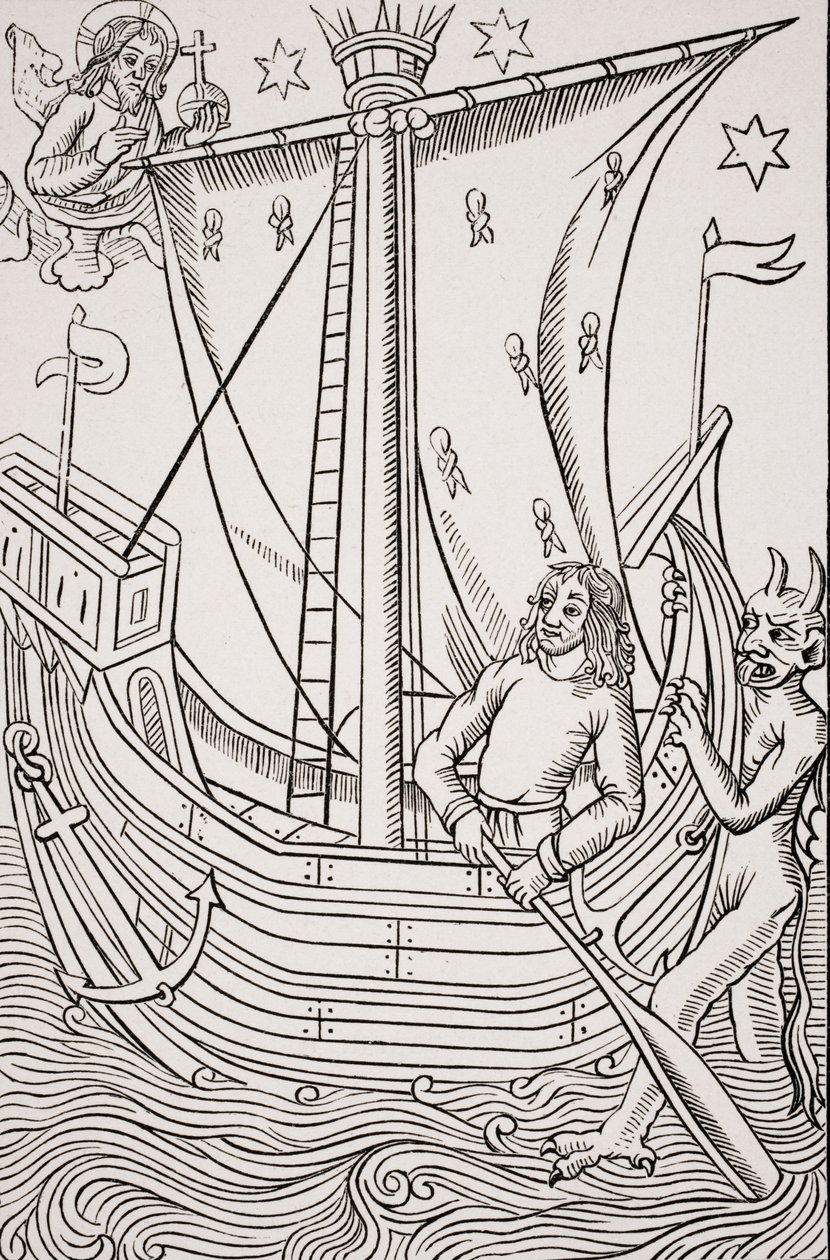 Merchant Vessel in a Storm, facsimile of a woodcut in 