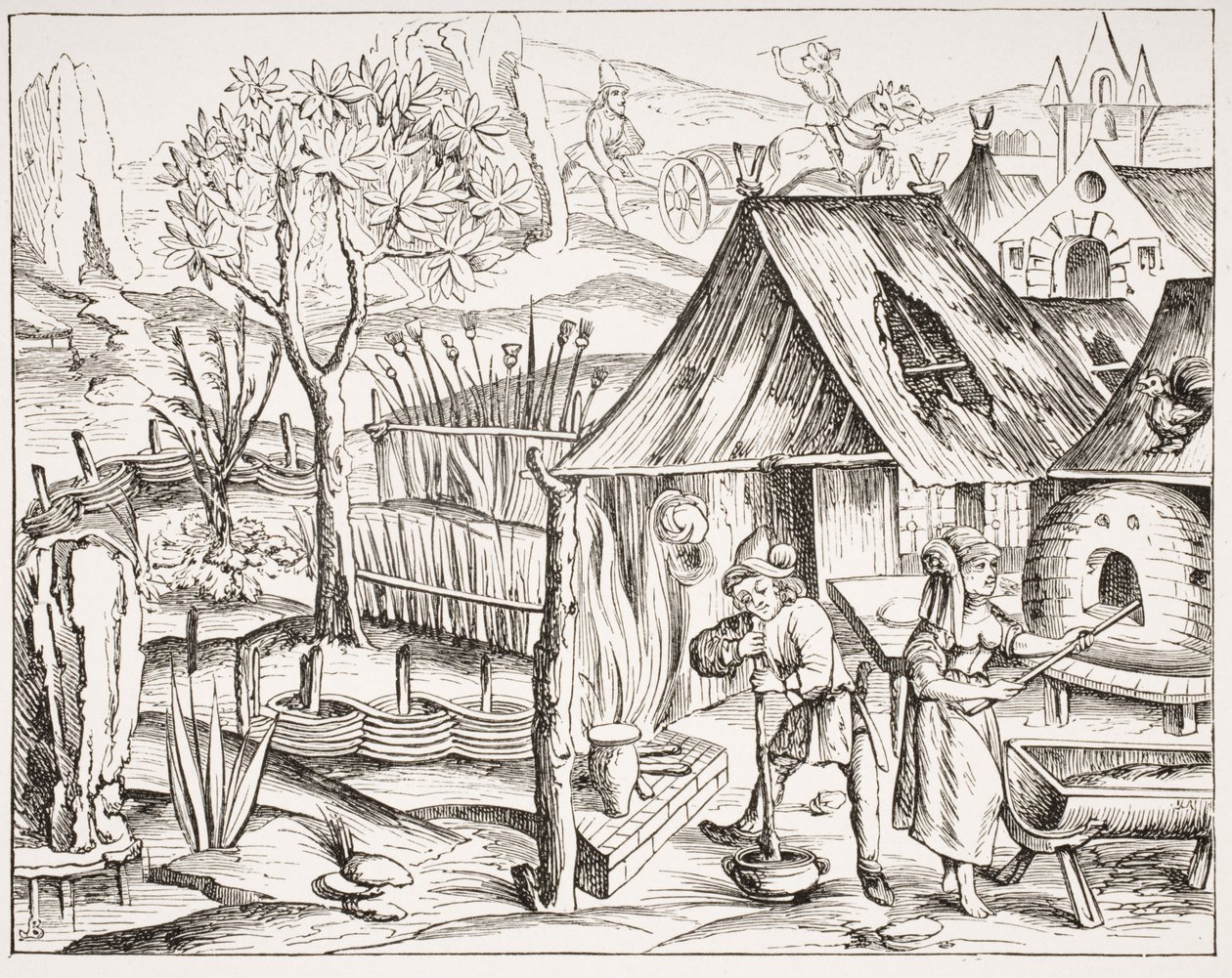 Peasants Cultivating Grain and Manufacturing Barley and Oat Bread, after a woodcut from an edition of Virgil published in Lyons, 1517, from 