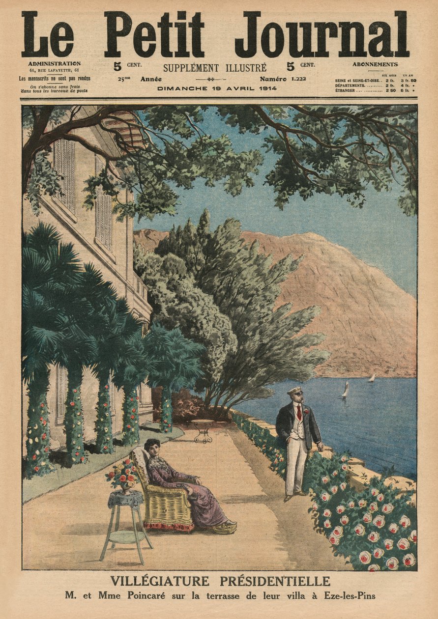 Presidential Holiday, Monsieur et Madame Poincare on the terrace of their villa at Eze-les-Pins, front cover illustration from 