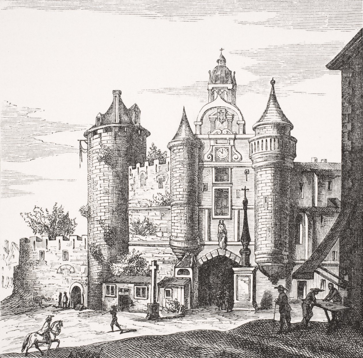 The Great Chatelet of Paris, after a copper engraving by Merian in 