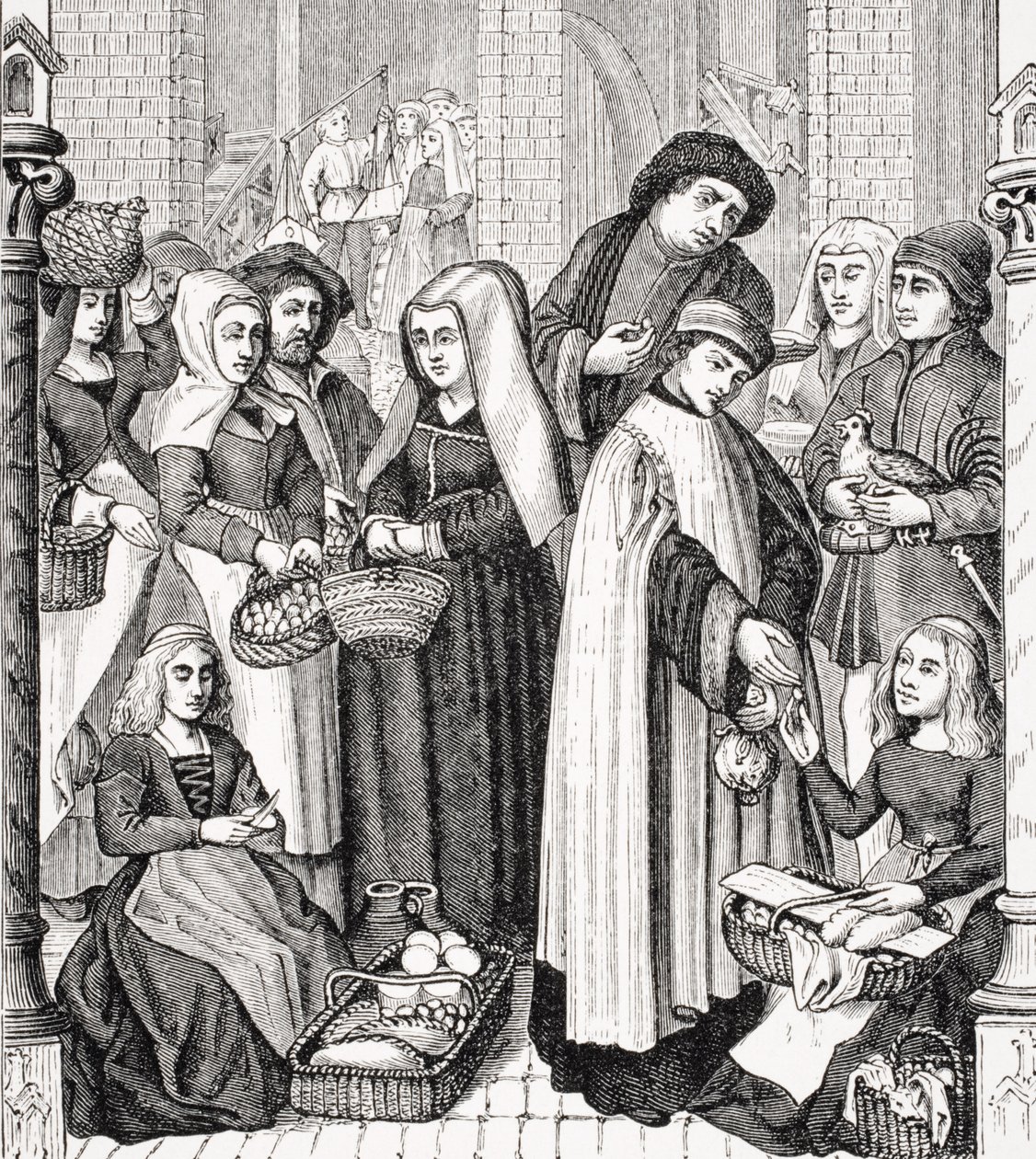 Toll on Markets, Levied by a Cleric, after a 15th Century Painted Window in the Cathedral of Tournay, from 