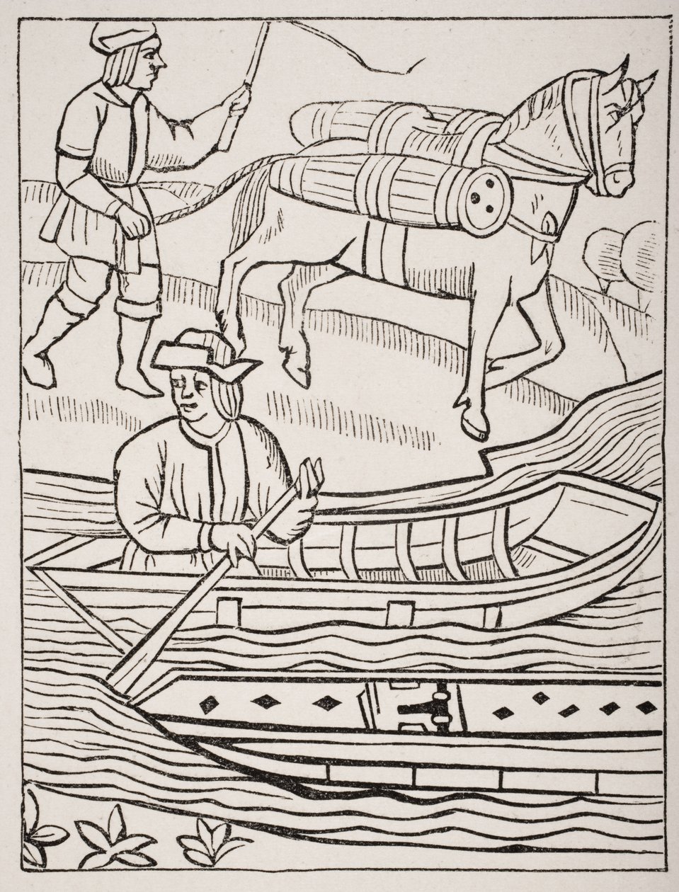 Transporting Fish by Water and by Land, after an engraving in the Royal Statutes of the Provostship of Merchants, from 