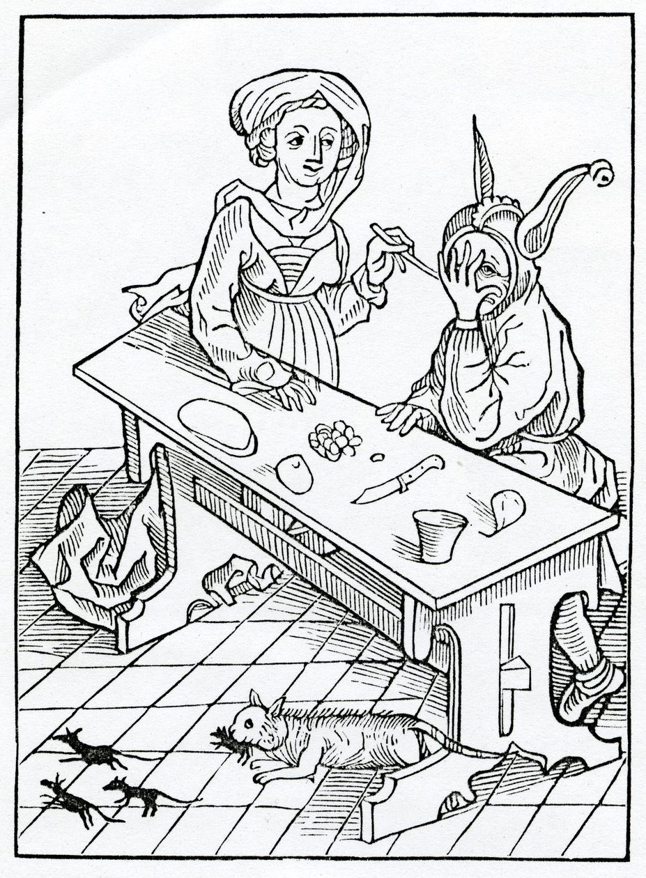 Of adultery, and especially of those who are pimps to their wives, knowing and will not know, but keep counsel, for covetousness, and gains or advantage, illustration from Alexander Barclay