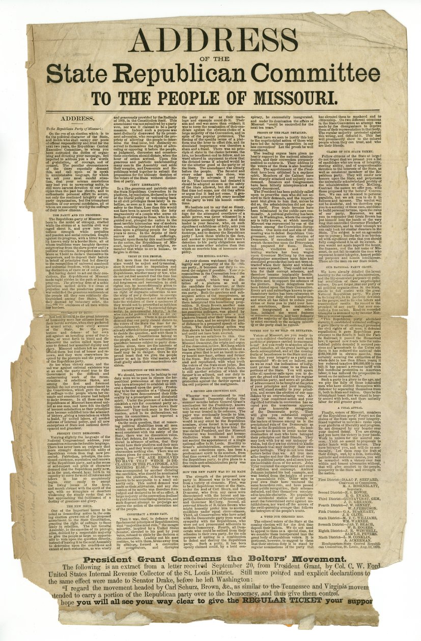 Address of the State Republican Committee to the People of Missouri by Unknown
