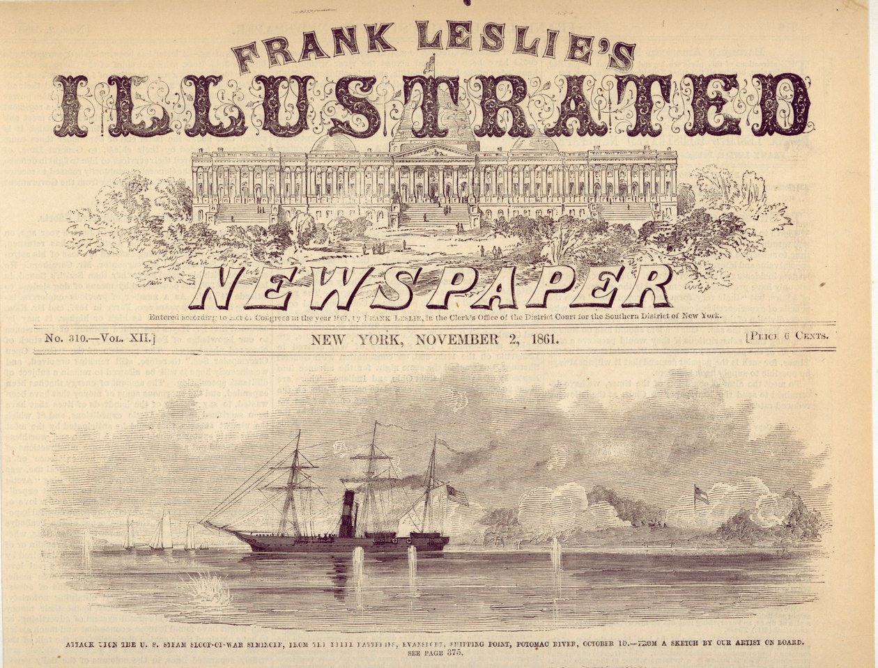 Attack on the U.S. Steam Sloop-of-War Seminole, from the Shipping Point, Potomac River, October 15 by Unknown