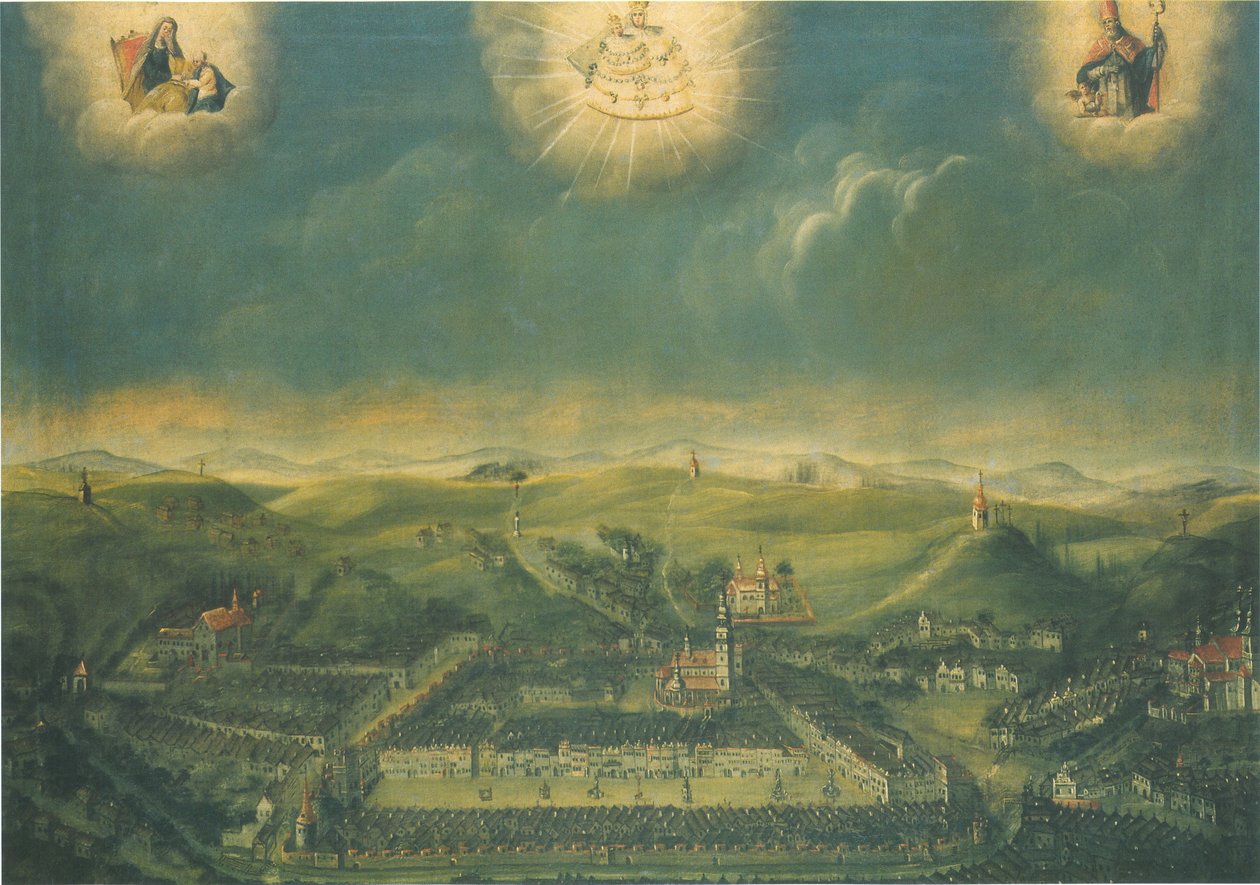 Painting of Czech Town Třebíč Made in 1677 in Mariazell in Austria by Unknown