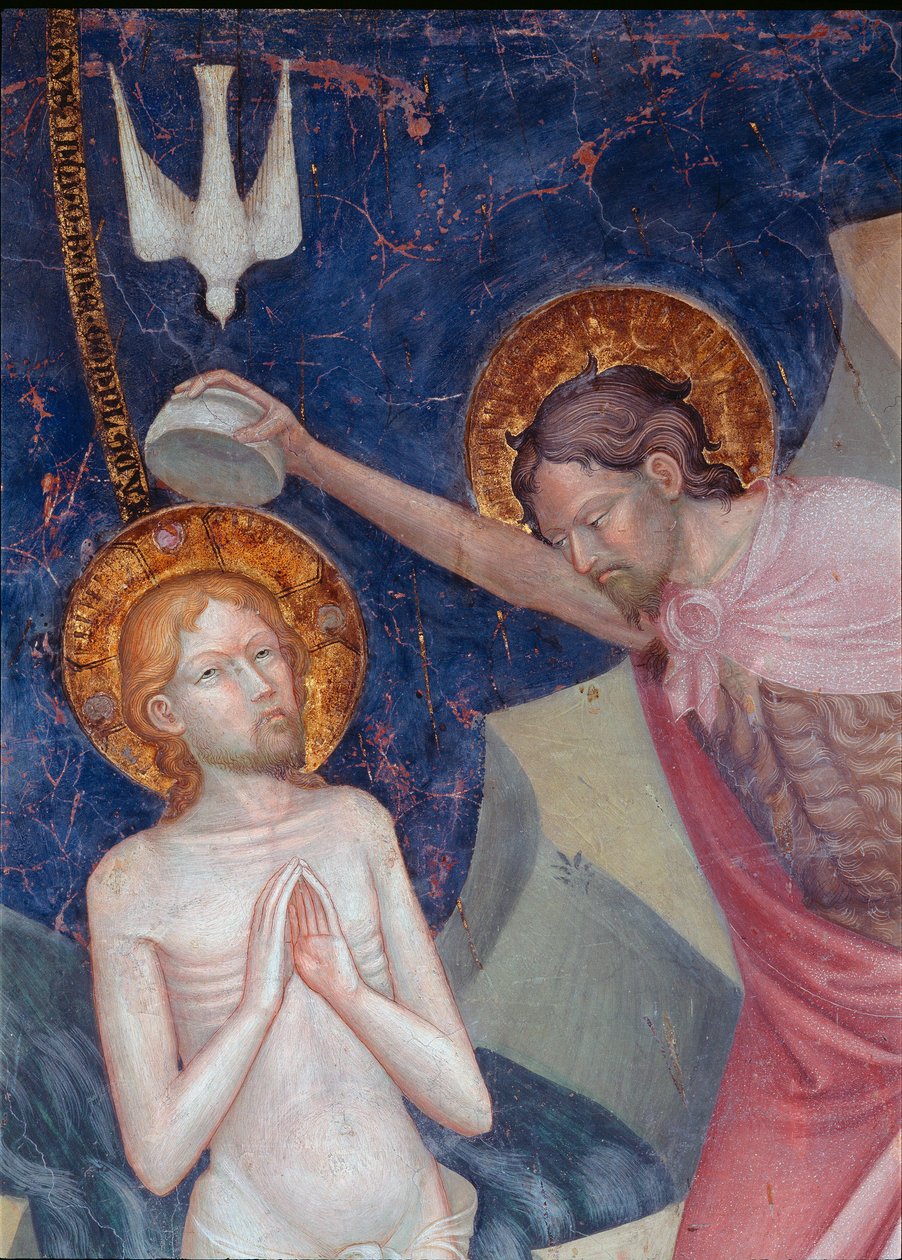 Saint John the Baptist baptizes Christ (detail) by Lorenzo da  Sanseverino