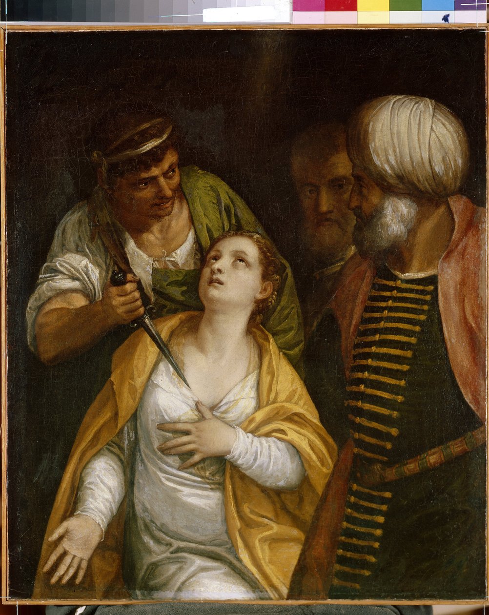 The Martyr of Saint Justine. Justine of Padua (born in the 3rd century-304), martyr of Ancient Rome, was pierced by a sword. Painting by Paolo Veronese (1528-1588) by (1528 88) Veronese