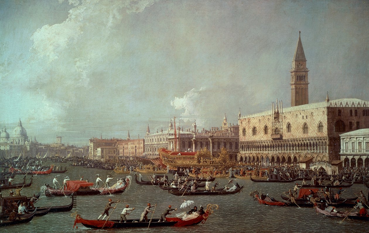The return of the Bucentaur to the pier on Ascension Day (ca 1760) by (1697 1768) Canaletto