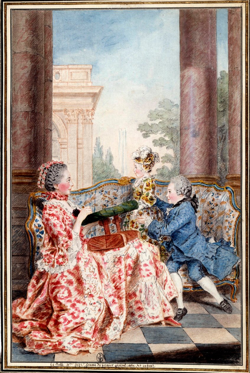 La belle Madame Caze, wife of the farmer general and her children by Carmontelle