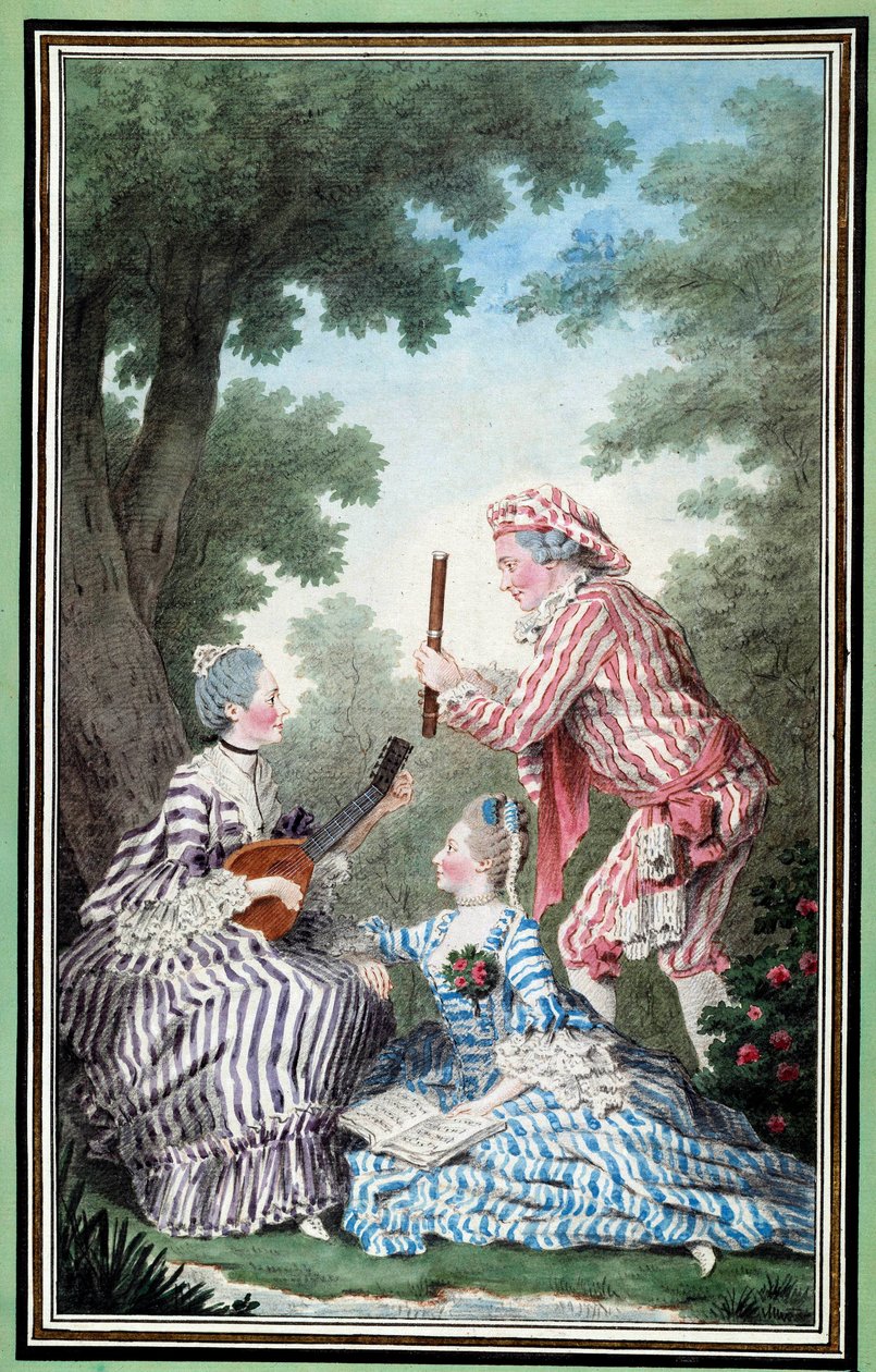 Madame de Meaux, Mademoiselle de Meaux and Monsieur de Saint Quentin Repeating a Comic Opera. 18th Century. Chantilly, Musee Conde by Carmontelle