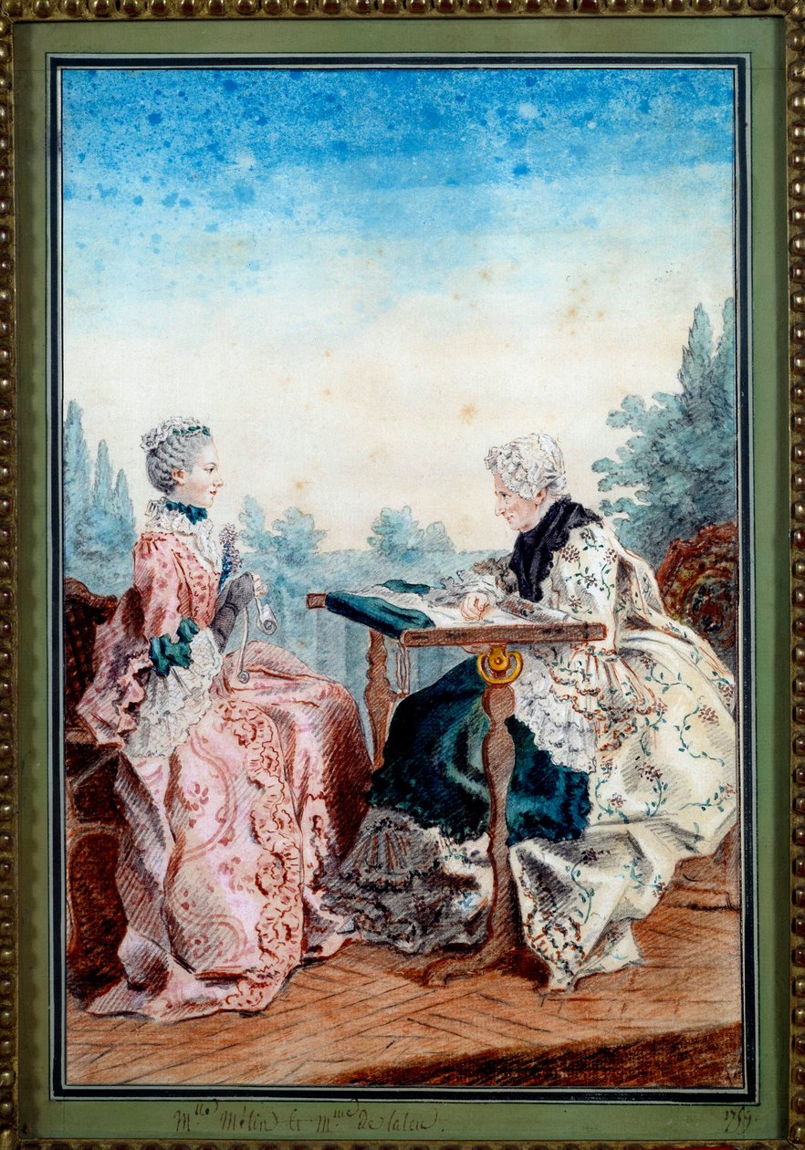 Mademoiselle Melin and Mademoiselle de Laleu Doing Watercolour Tapestry by Carmontelle