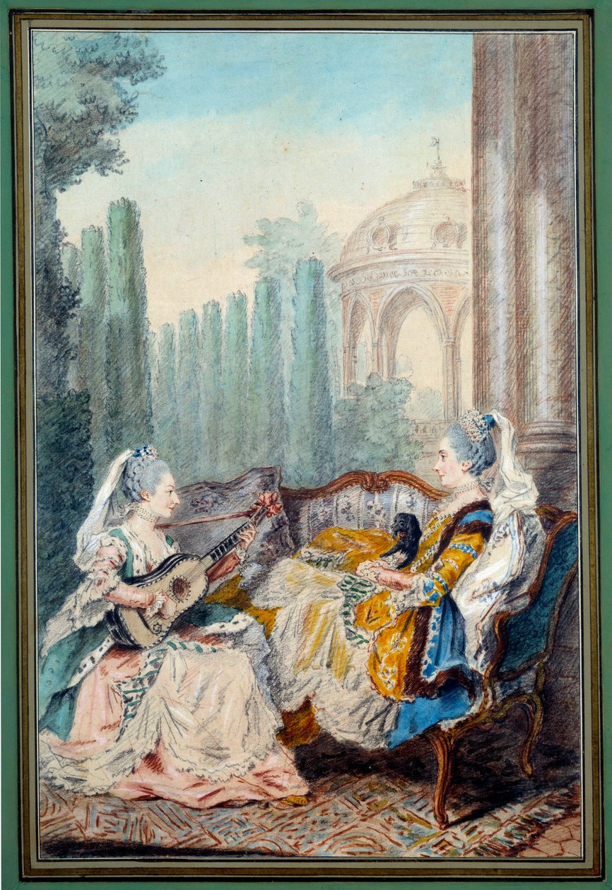 Two young girls doing music by Carmontelle