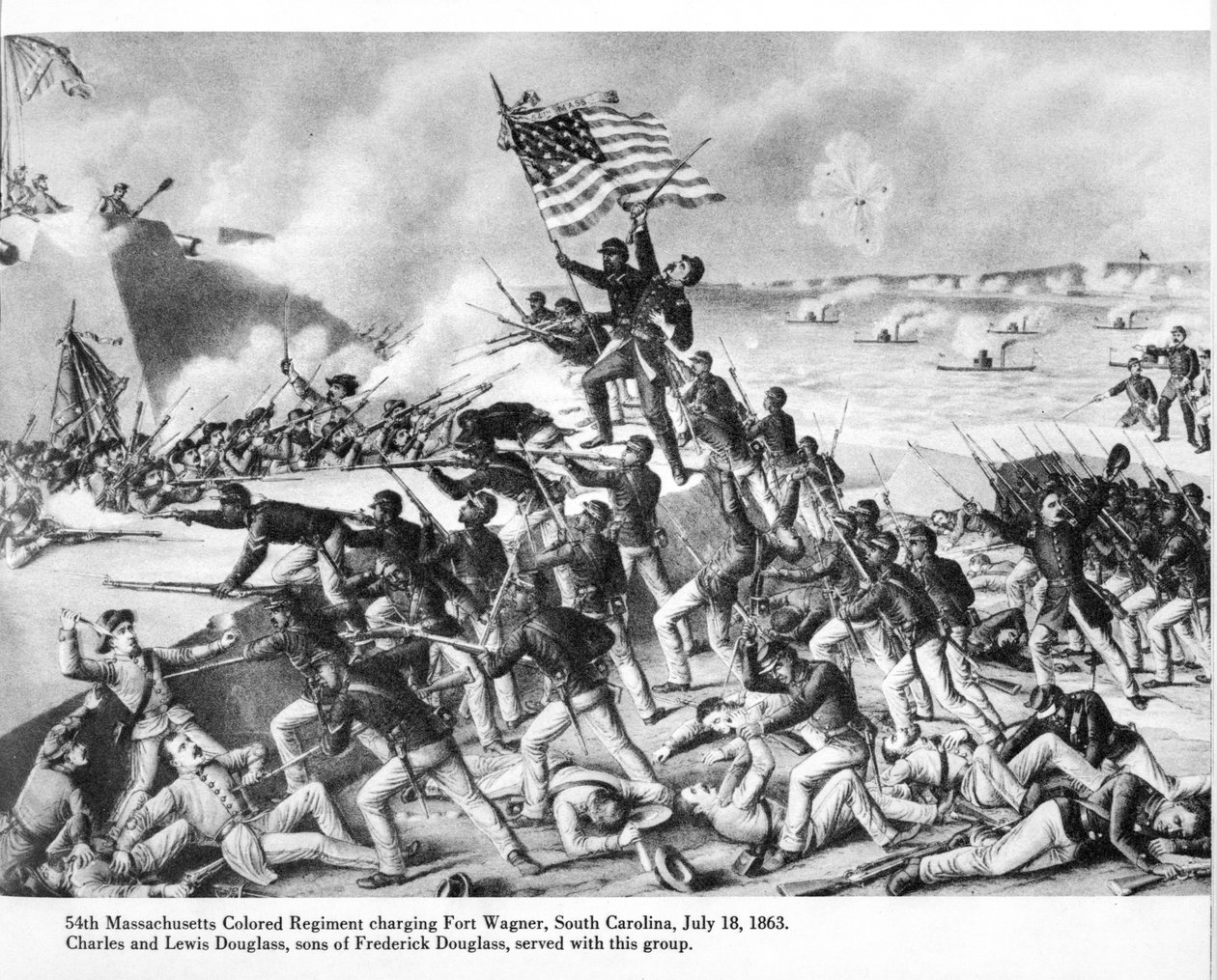 54th Massachusetts Colored Regiment charging Fort Wagner, South Carolina by (after) American School