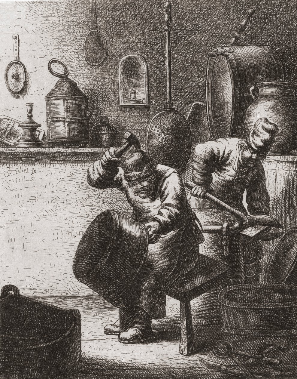 Coppersmiths at Work in the 17th Century by (after) Dutch School