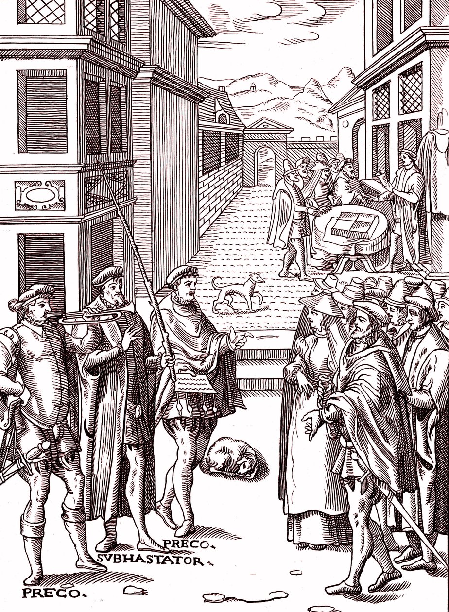 The town crier blowing his trumpet by (after) Flemish School