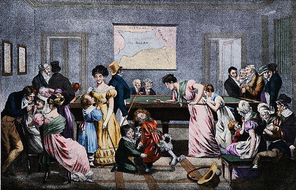 Billiard room in nineteenth century, engraved by Marlet by (after) French School