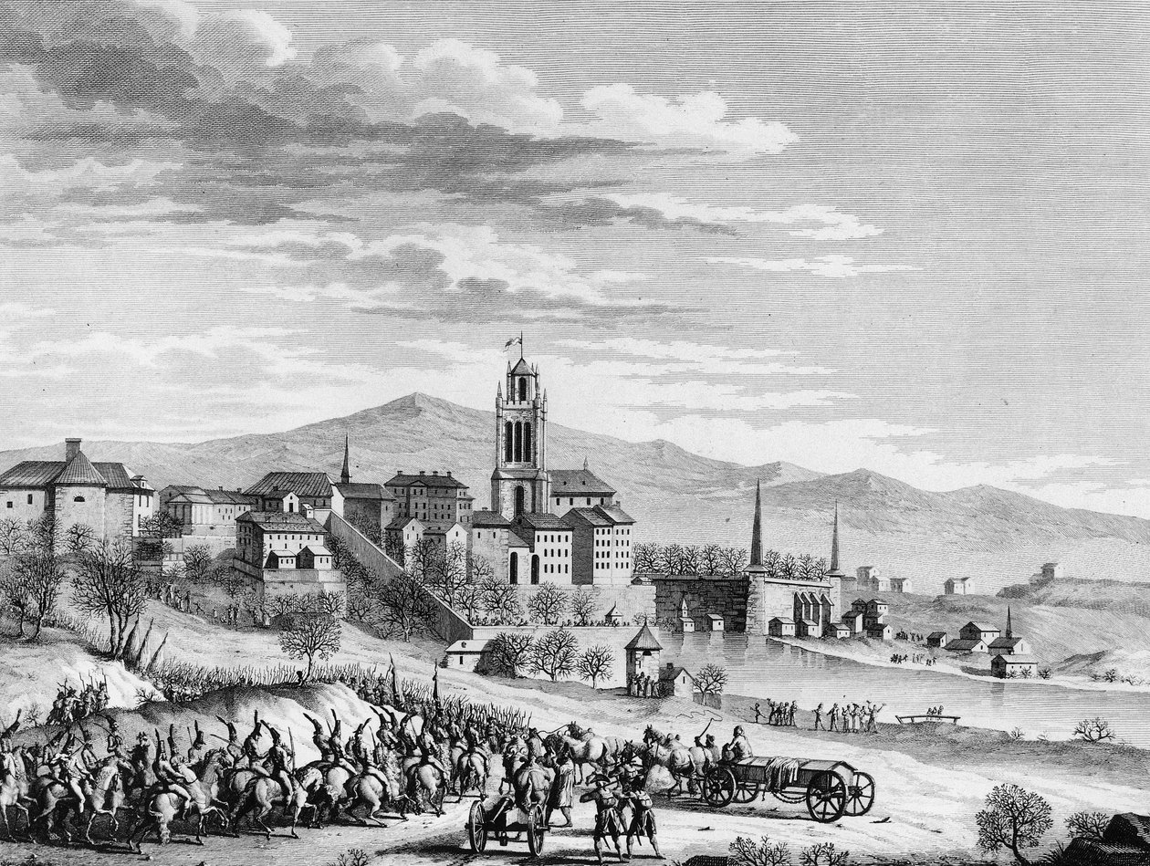 War of the French Revolution: Triumphant entry of the French into Bern in March 1798. Engraving by Berthaut after Girardet. Paris, Library of the Institute of History of Revolution by (after) Girardet