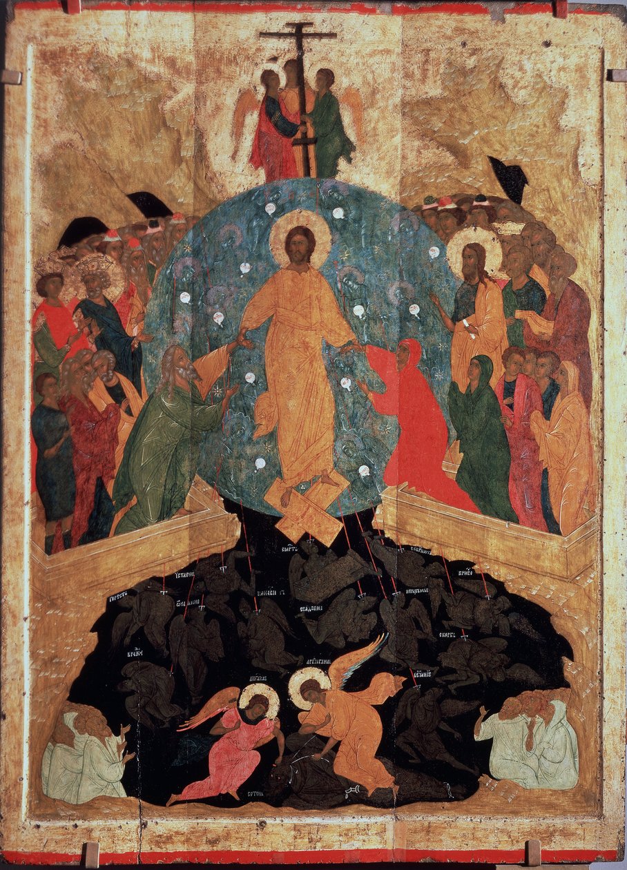 The Descent into Hell. Episode of the Resurrection, immediately after his death, Christ descended to the gates of the kingdom of the dead (limbo) where souls vegetate awaiting the beatific vision, to liberate the souls of the Just by (c.1440 1502) Dionisius the Wise