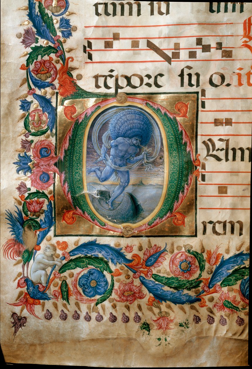 Lettrine with representation of Aeolus, the keeper of the winds by (c.1445 1527) Liberale da Verona