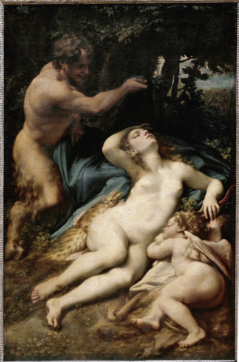 Jupiter and Antiope (or Venus with Cupid and a Satyr) by (c.1489 1534) Correggio