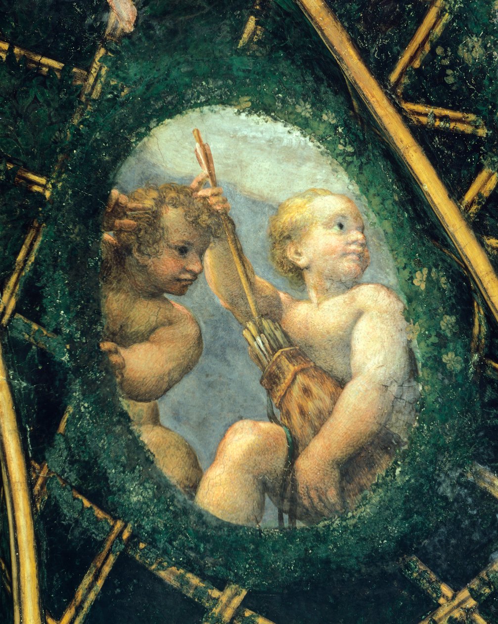 Ovate with Cherubs, fresco, Abbess