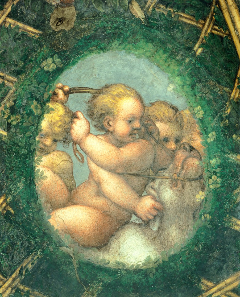 Ovate with cherubs, fresco by Antonio Allegri Da Correggio, Abbess