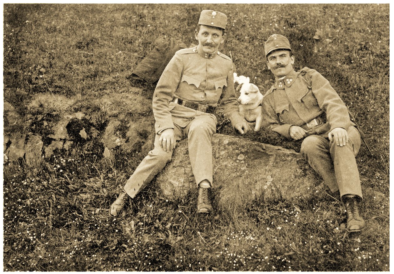 Austrian Soldiers with a Dog by Unknown