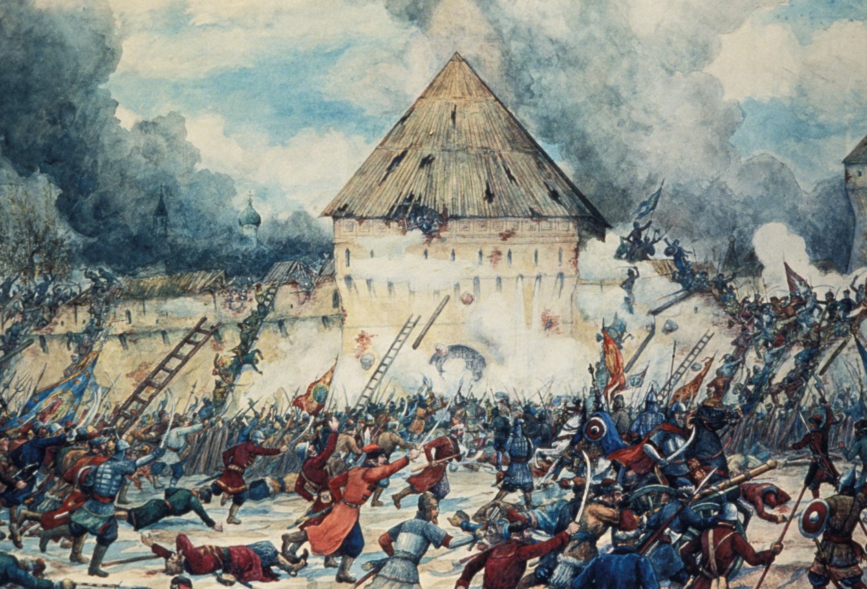 Battle with Polish Interventionists at the Vladimir Gate of Kitai-Gorod (China Town) in Moscow, 1612, Watercolor by G, Lissner by Unknown