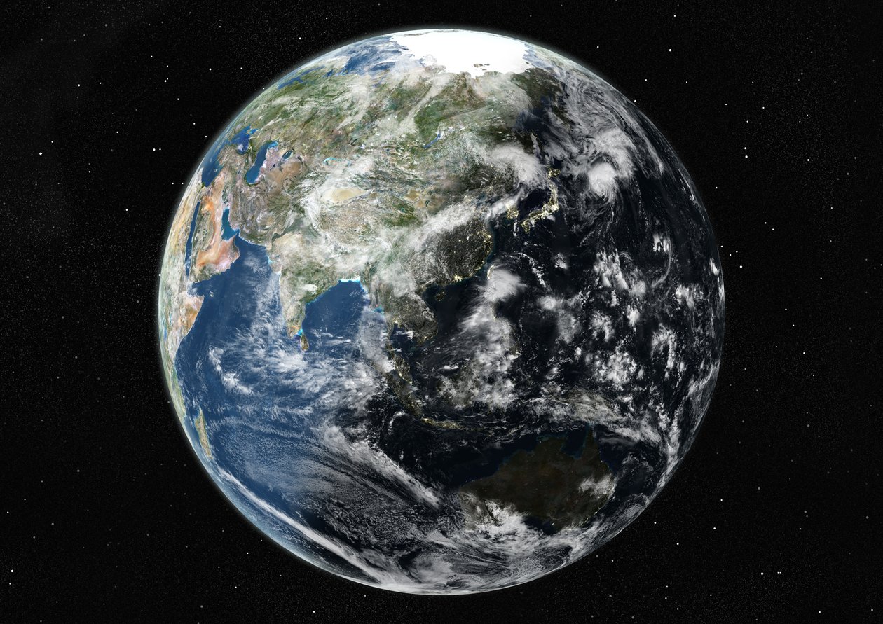 Globe Centred on Asia and Oceania, True Colour Satellite Image by Unknown