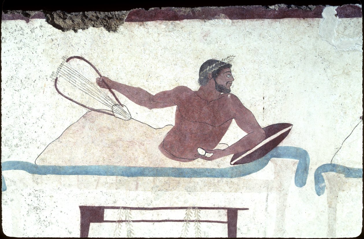 Greek painting from the Tomb of the Diver, Paestum, 480 BC Banqueters. Symposium scene, Italy by Unknown