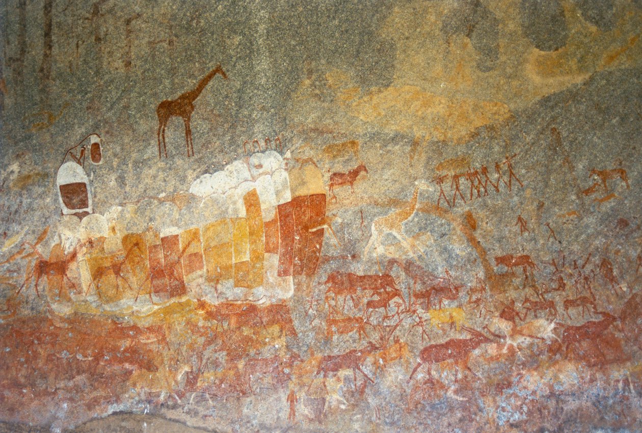 Inanke Rock Paintings in a Cave in the Matobo National Park, Zimbabwe. April 1st, 1998. by Unknown
