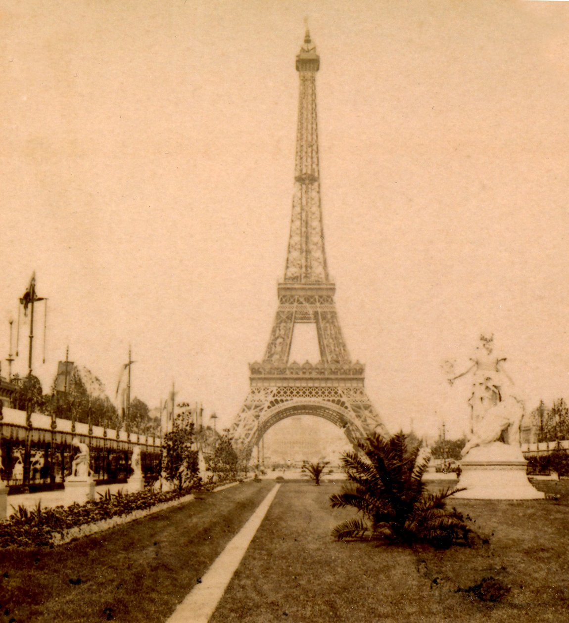 View of Eiffel Tower and Palais du Trocadéro from Jardin du Champ de Mars, Paris, France. 1889 by Unknown