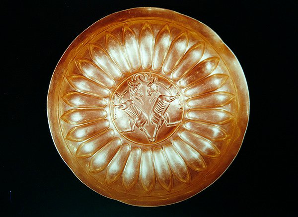 Plate Engraved with Two Ibexes, from Hamadan, Iran by Achaemenid