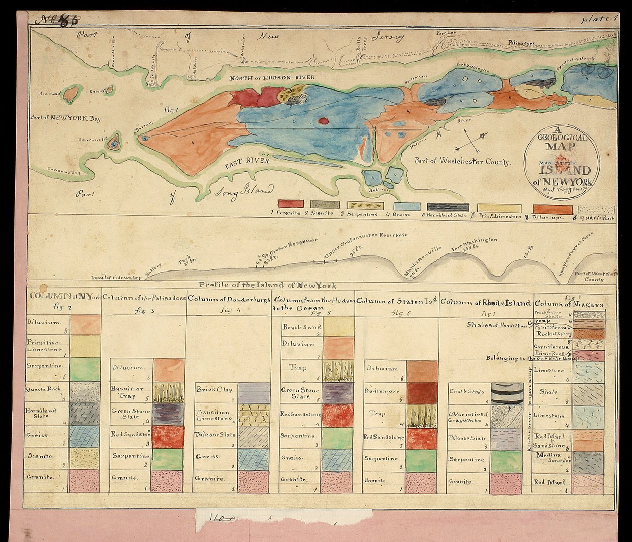 A Geological Map of Manhattan Island of New York, 1842 by American School