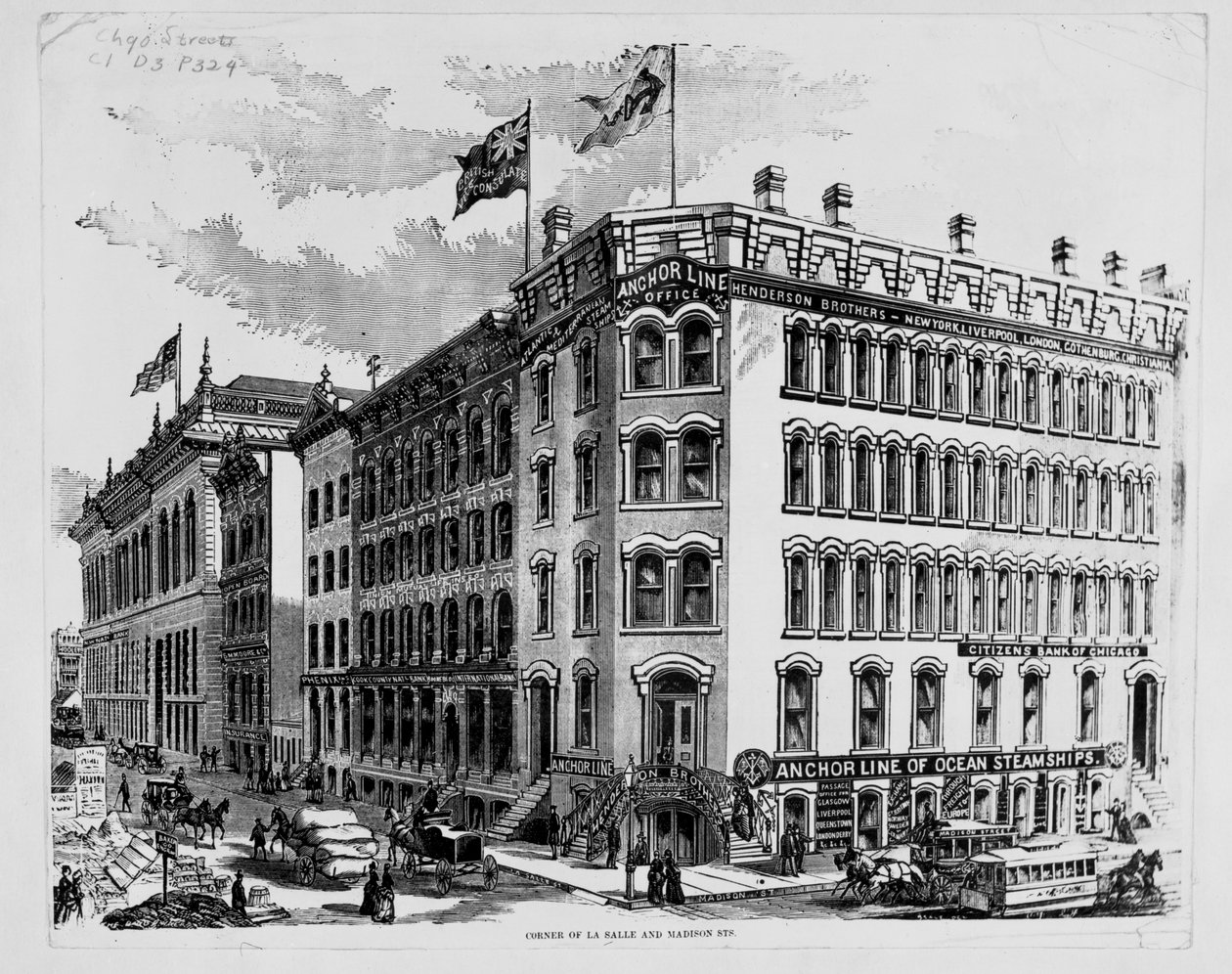 Anchor Line Office at the Corner of LaSalle and Madison Streets, Chicago, c.1875 by American School