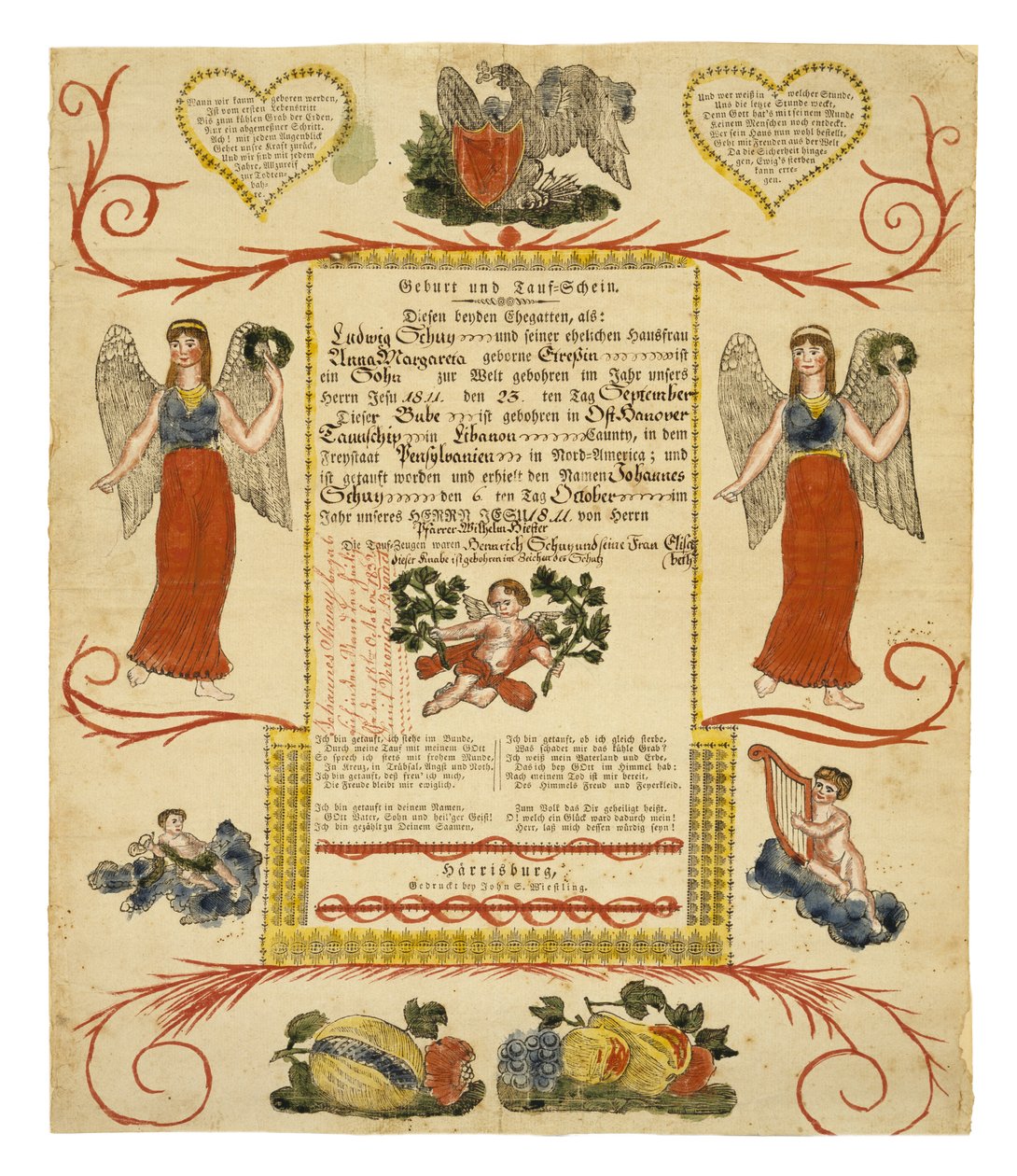 Birth and Baptismal Certificate, c. 1828 by American School