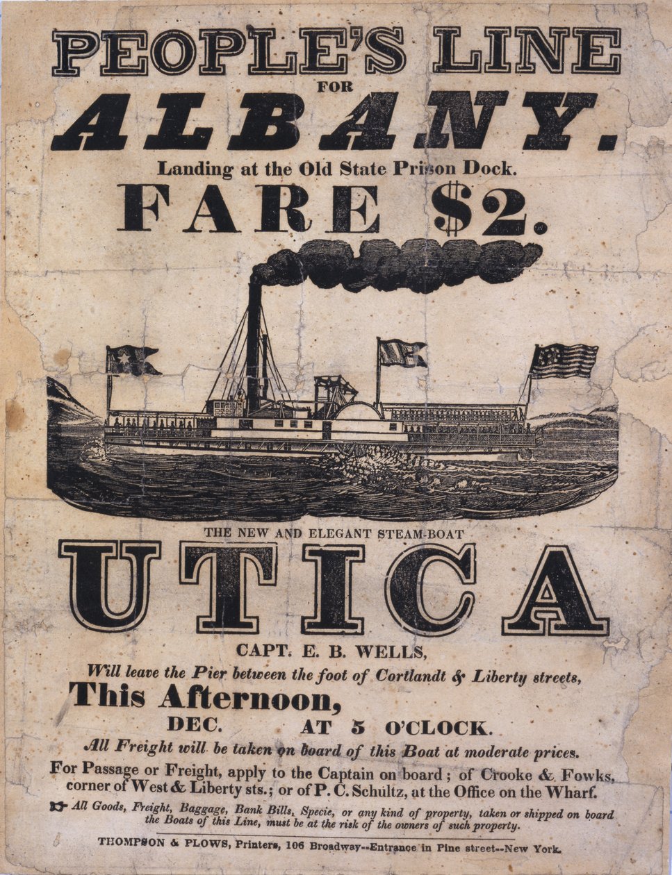 Broadside advertising Peoples Line for Albany, The New and Elegant ...