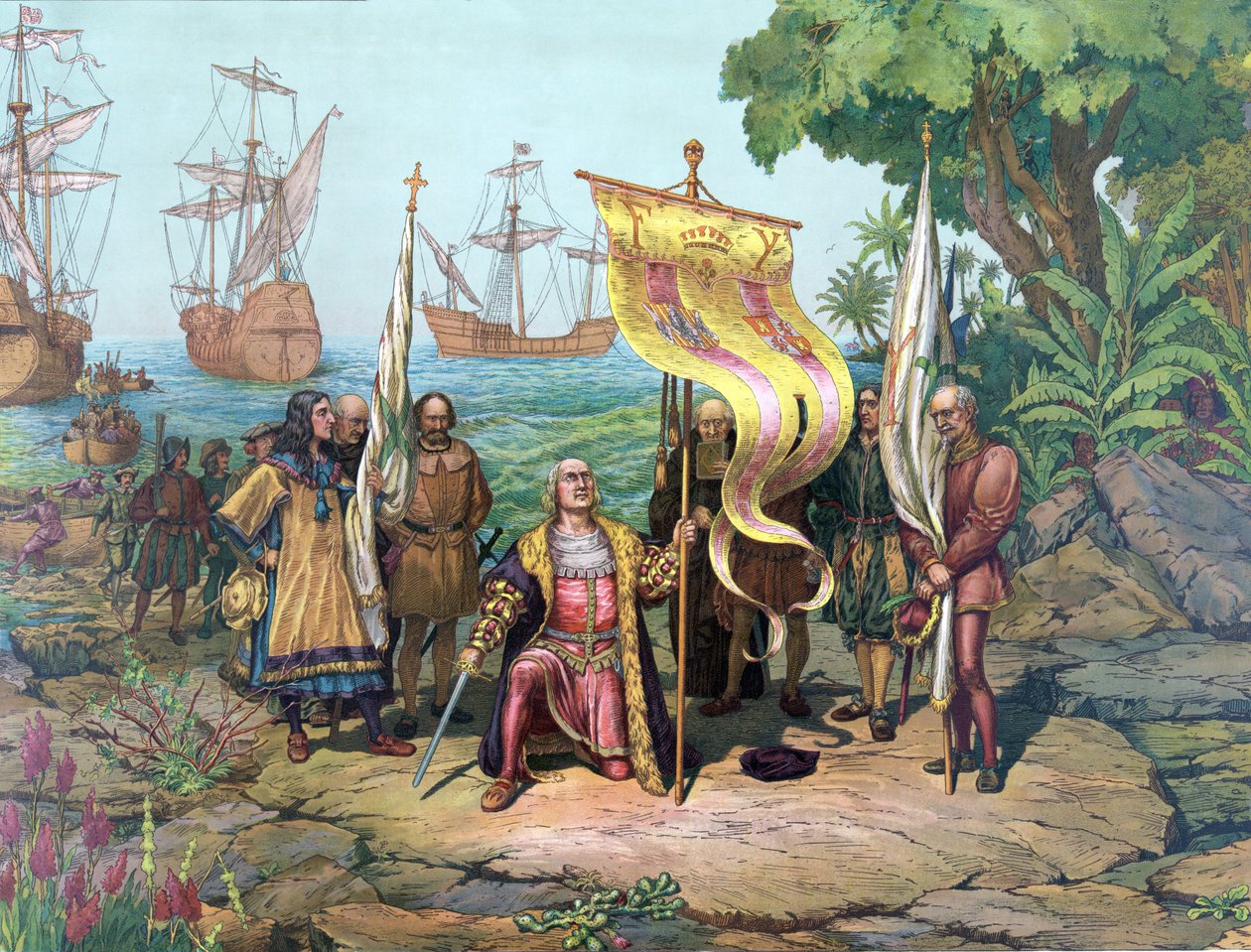 Columbus taking possession of the New Country, pub. 1893 by American School
