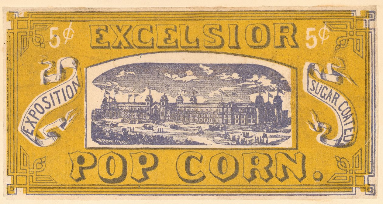 Excelsior Popcorn tradecard, Centennial Exhibition, Philadelphia, 1876 by American School