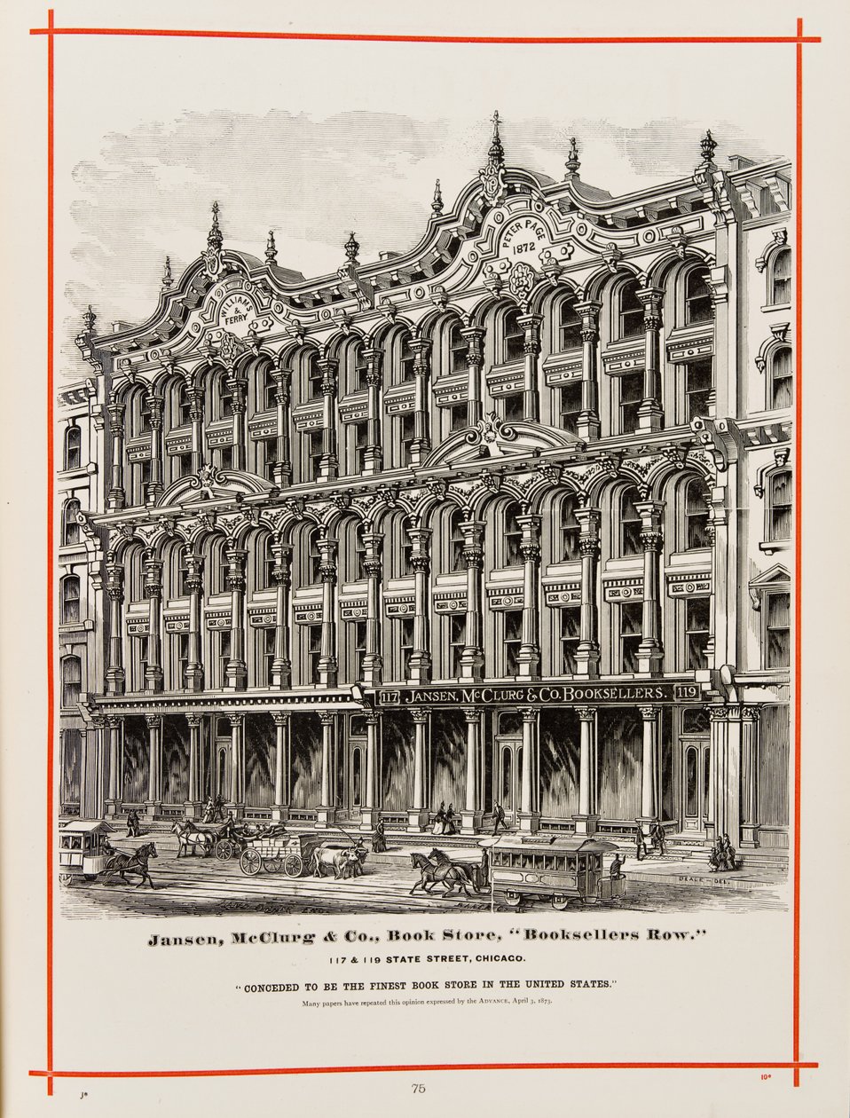 Jansen, McClurg and Company bookstore at 117 and 119 State St., Chicago, Illustration in The Merchants and Manufacturers of Chicago Illustrated, 1873 by American School