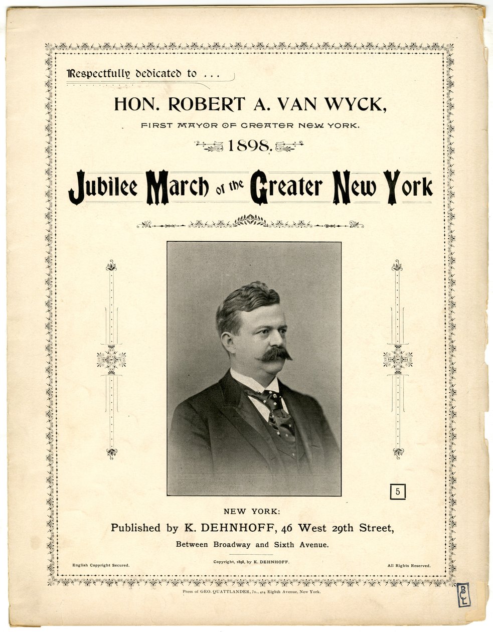 Jubilee March of Greater New York [sheet music cover], 1898 by American School