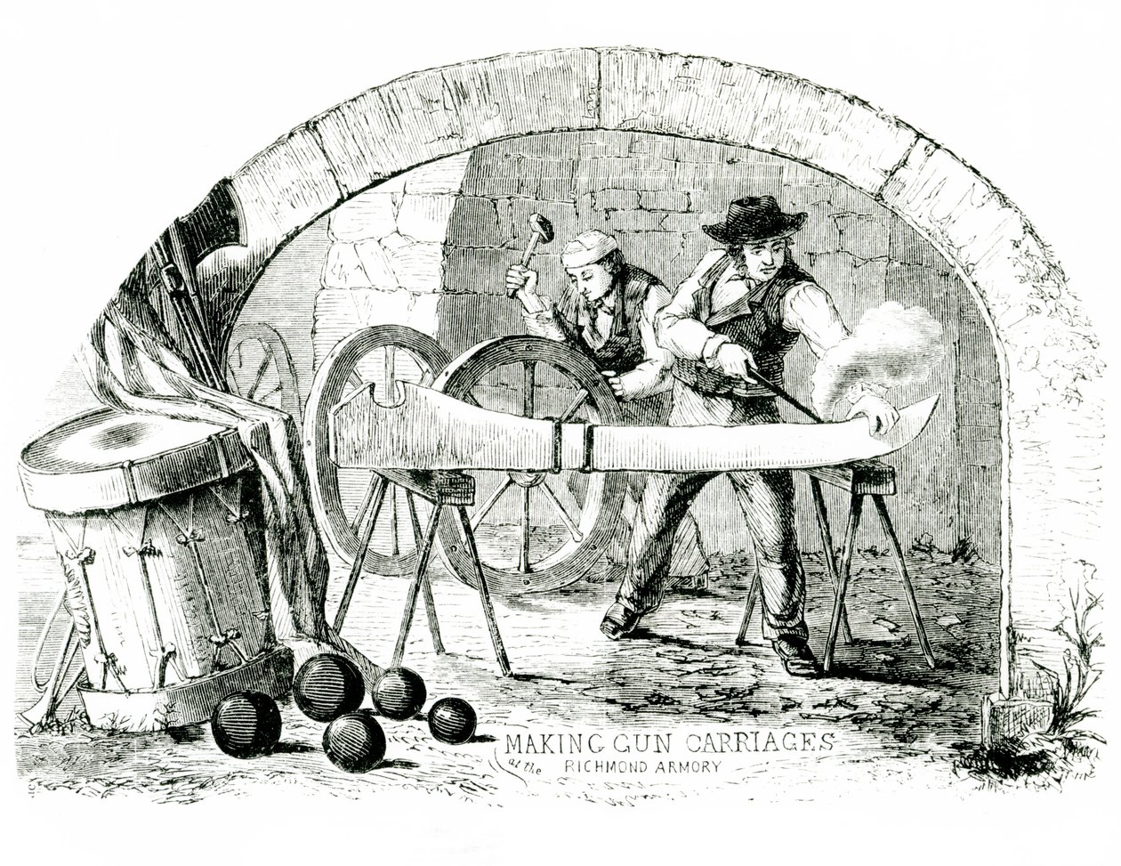 Making gun carriages by hand at the Richmond Armory, 1860s by American School