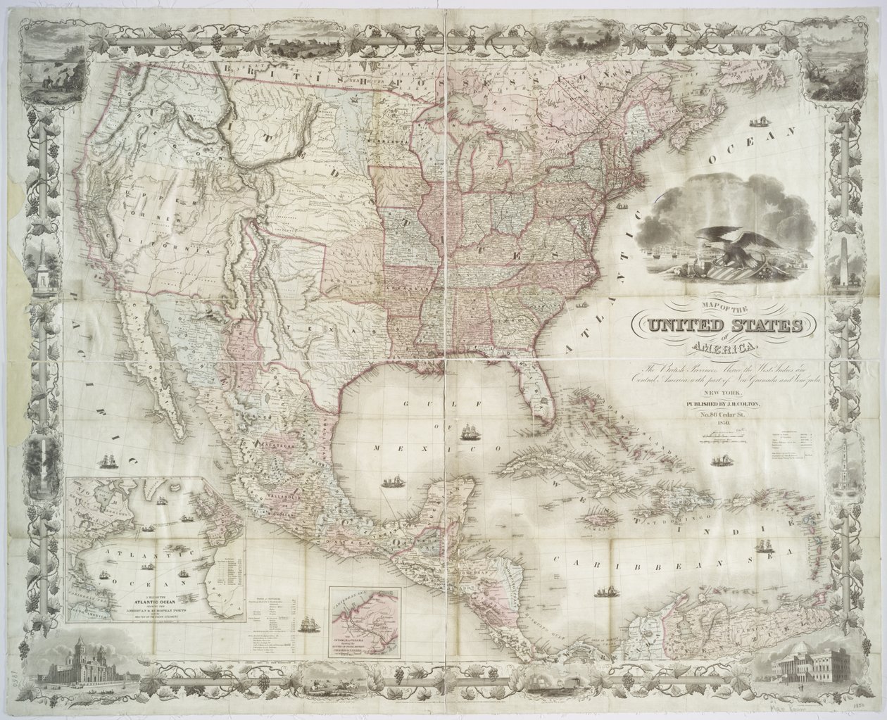 Map of the United States of America, British Provinces, Mexico, West Indies and Central America, 1850 by American School