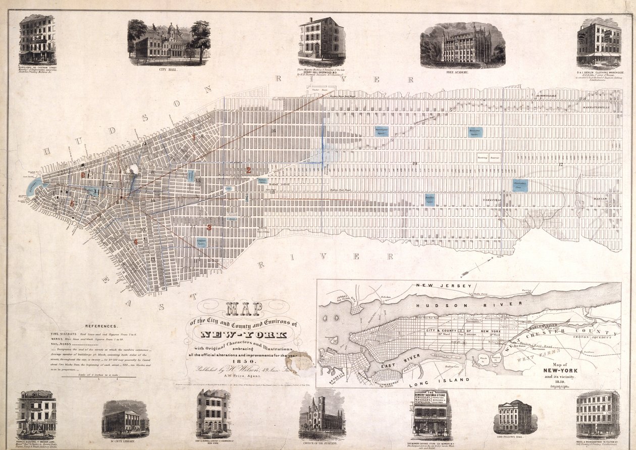 Map of the City and County Environs of New York with Original Characters and Illustrations, 1850 by American School