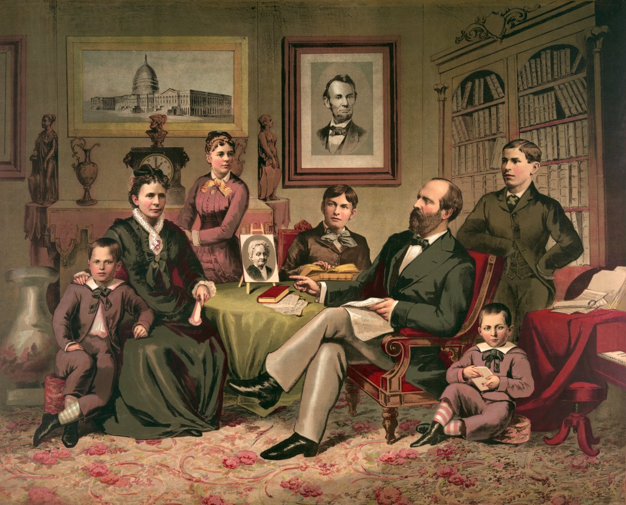 President Garfield and Family, pub. 1882 by American School