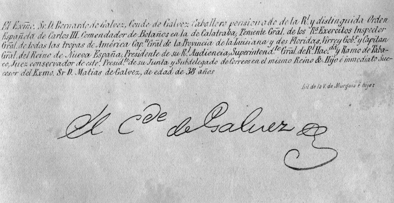 Signature of Bernardo de Galvez (detail) by American School