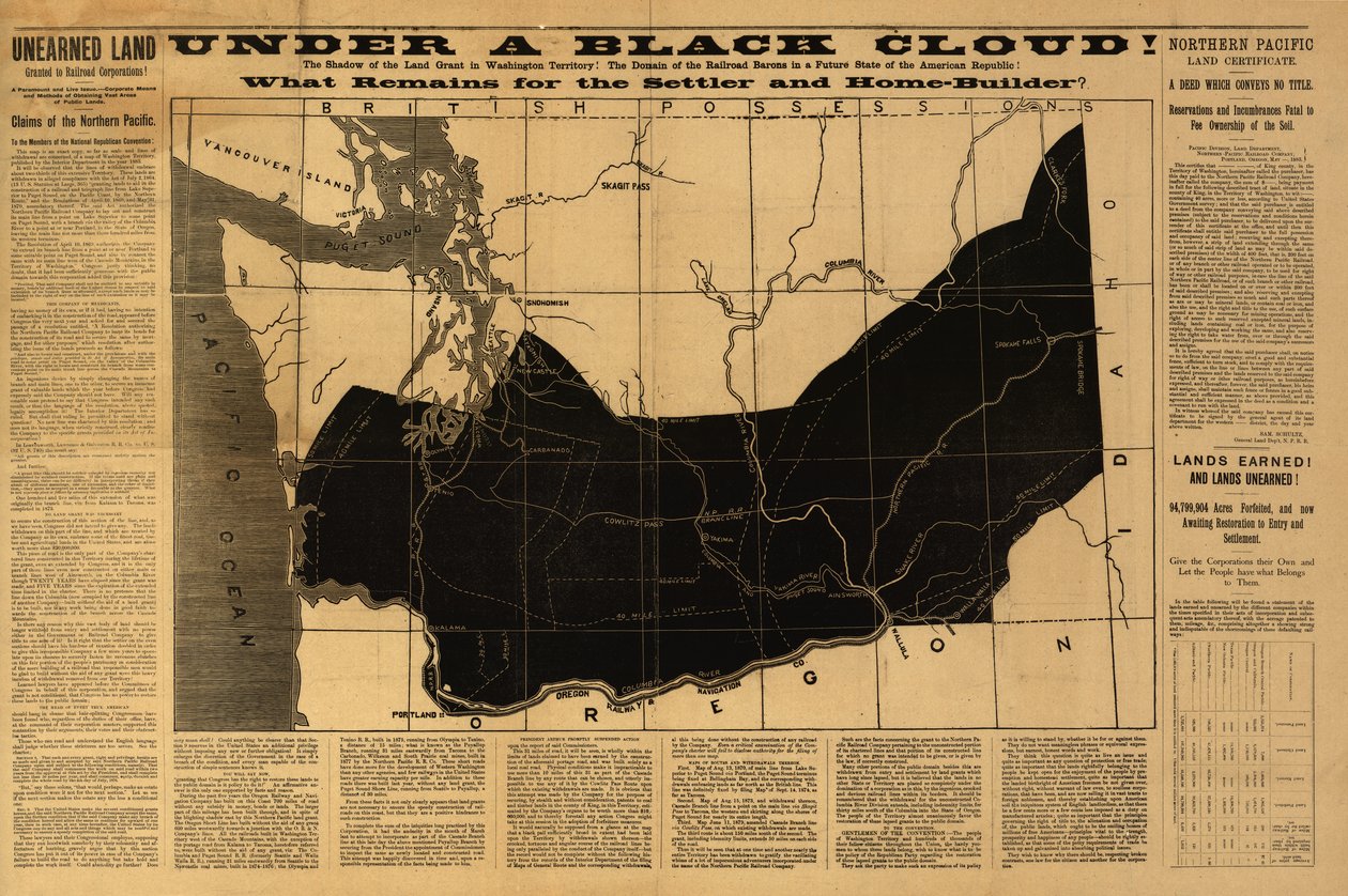 Under a black cloud! What remains for the settler and home builder? Map of Washington Territory by American School