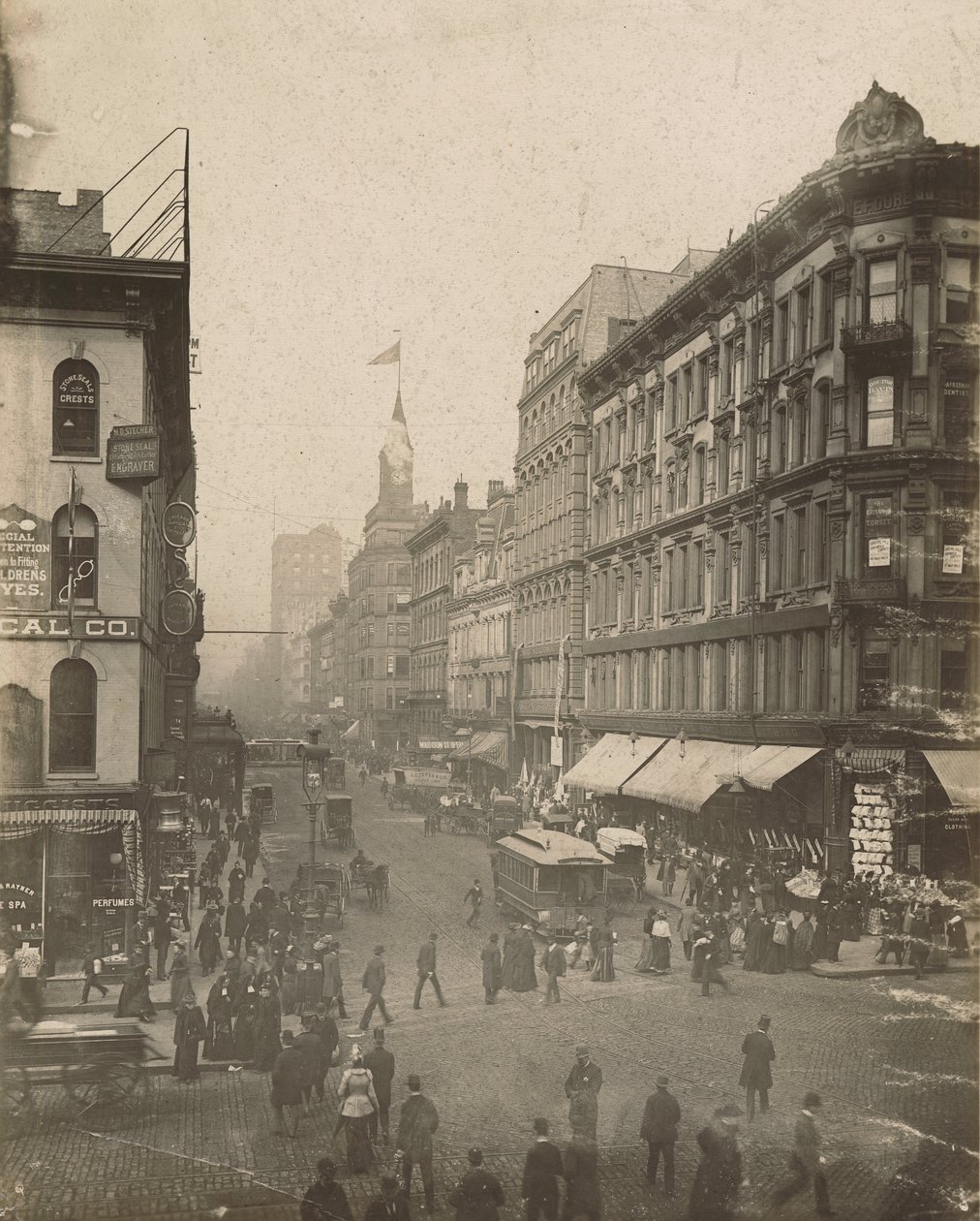 View of Madison Street Looking West from State Street, Chicago, 1889 by American School